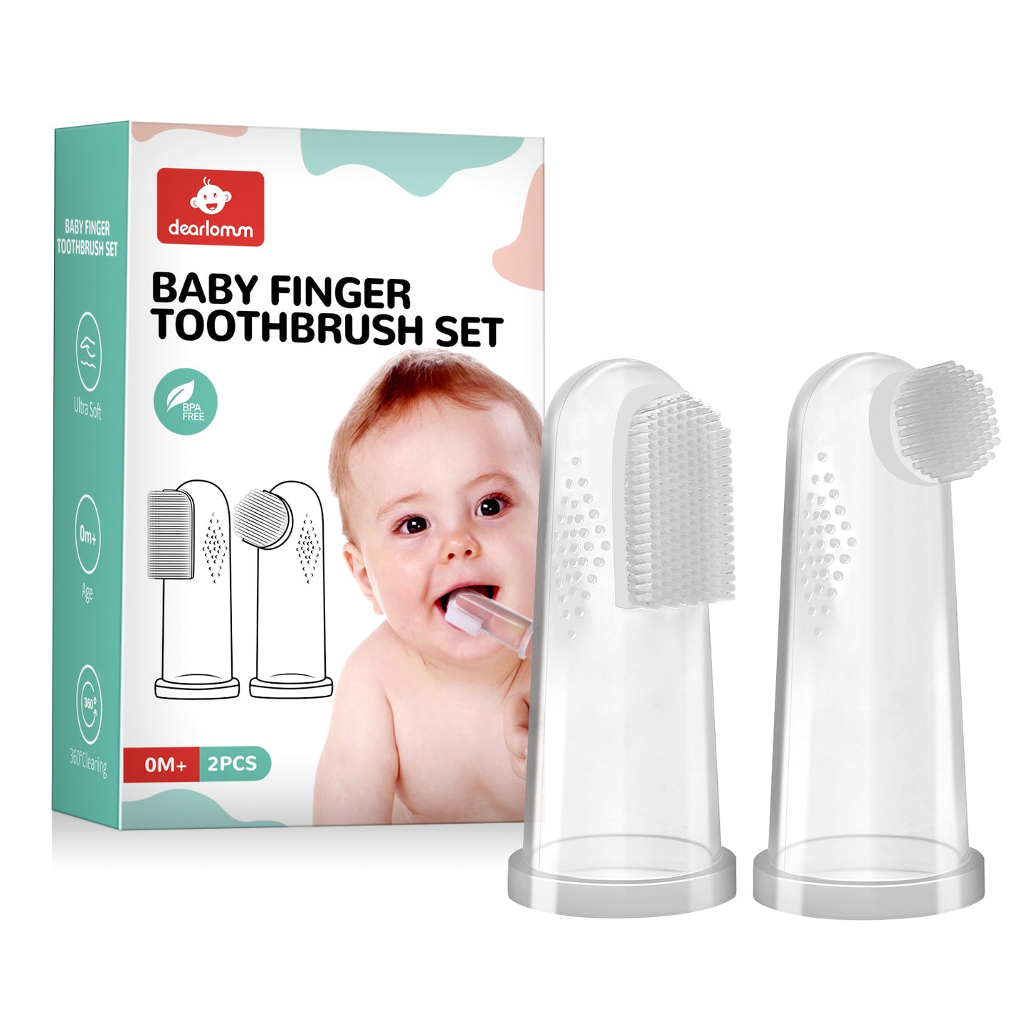 Dearlomum Baby Finger Toothbrush for Training Teething, Newborn Toddler Silicone Oral Cleaner Massager, 2PCS