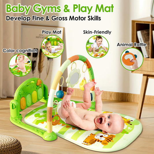 Dearlomum Baby Play Mat & Gym, Funny Piano Tummy Time Activity Mat with 5 Sensory Toys, Music & Lights - Boy & Girl Gifts (0-12 Months, Green)