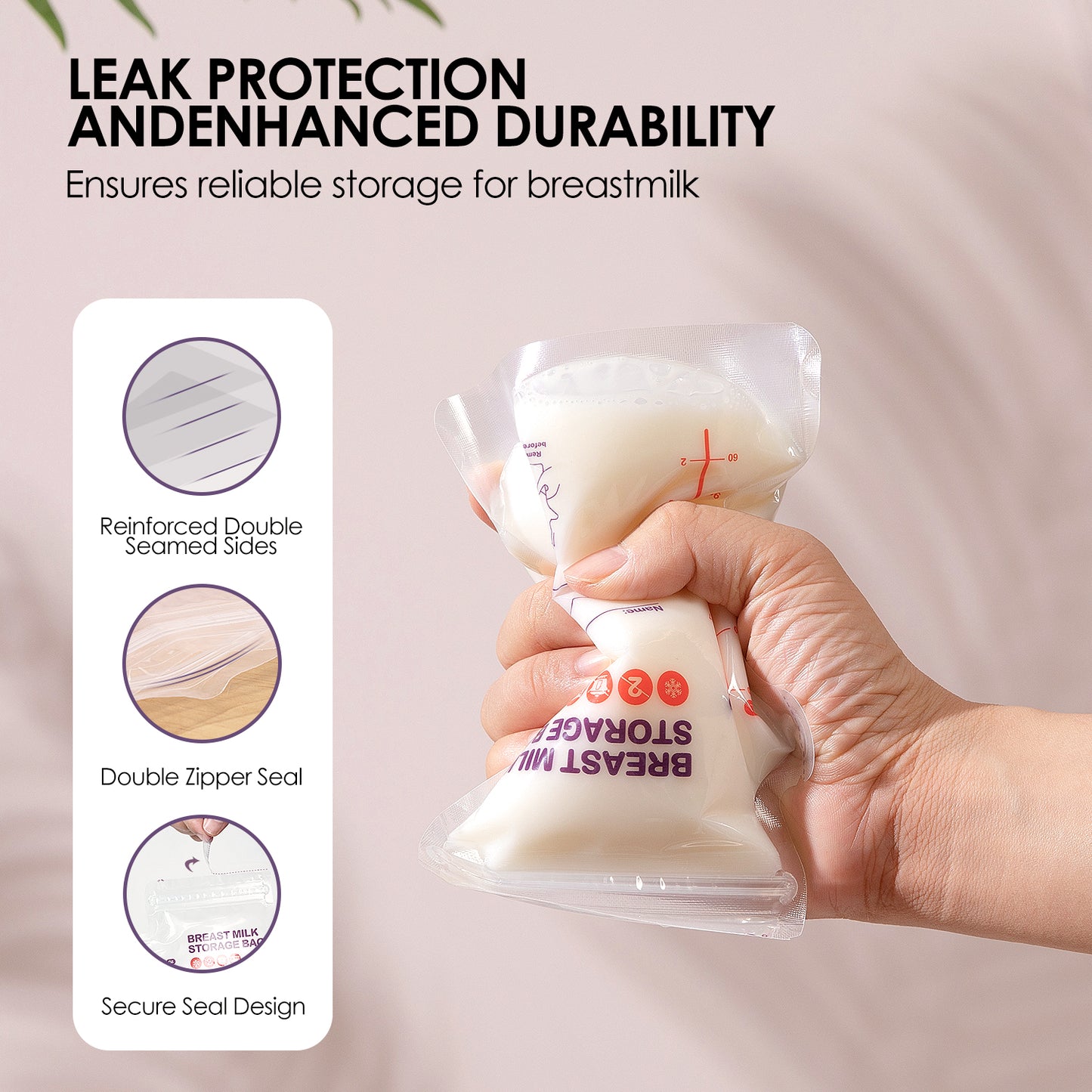 dearlomum BPA-Free Breastmilk Storage Bags - 60 Pcs, 8 Ounce, Self-Standing with Pour Spout, Space-Saving Flat Profile, Ideal for Convenient Breastfeeding and Milk Storage, Refrigeration & Freezing