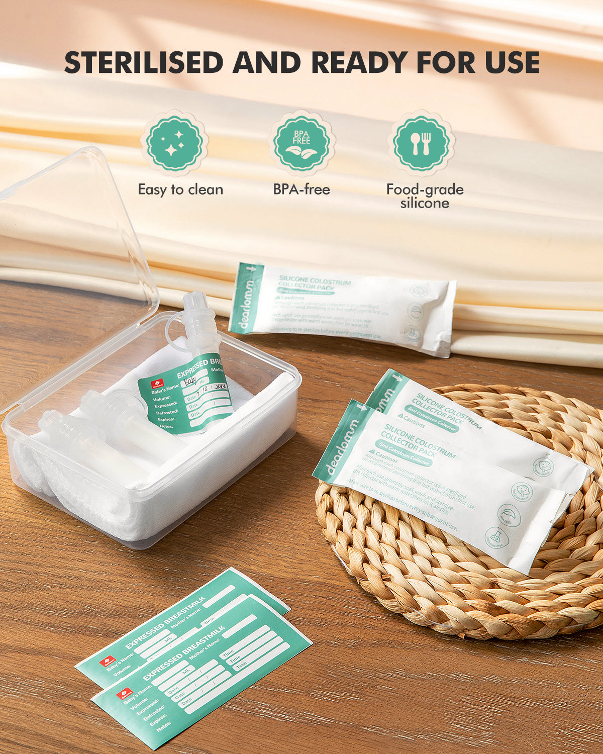dearlomum Colostrum Collector Kit Breast Milk Collector 6ml/6pcs,Reusable, Heat & Freezer Resistant, BPA-Free, with Cotton Cloth Wipe, Storage Case, Cleaning Brush