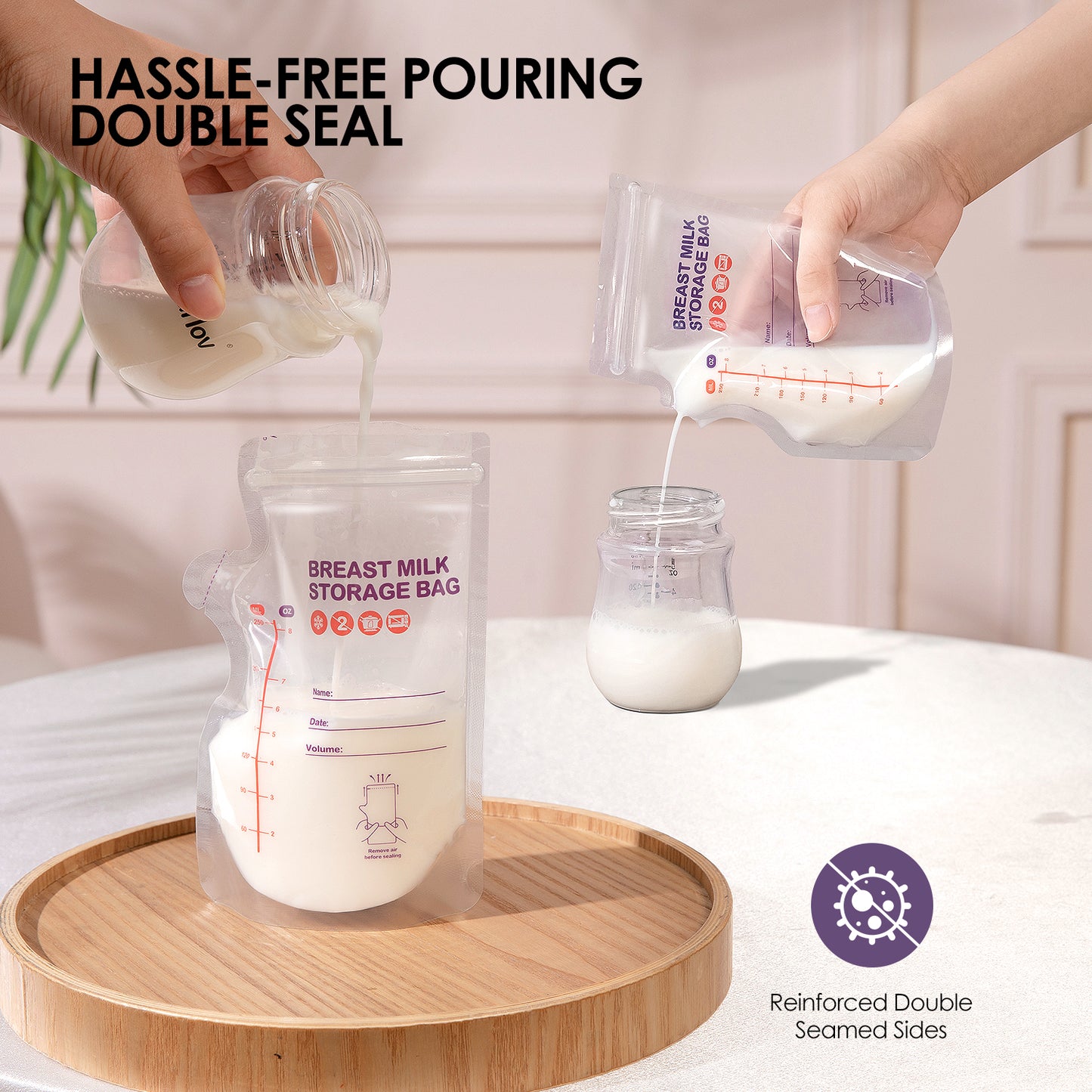 dearlomum BPA-Free Breastmilk Storage Bags - 60 Pcs, 8 Ounce, Self-Standing with Pour Spout, Space-Saving Flat Profile, Ideal for Convenient Breastfeeding and Milk Storage, Refrigeration & Freezing