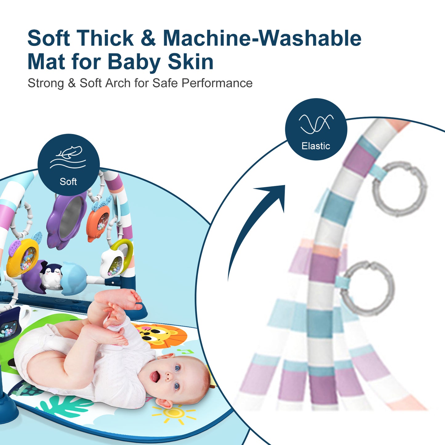 dearlomum Baby Play Mat Baby Gym,Funny Play Piano Tummy Time Baby Activity Mat with 5 Infant Sensory Baby Toys, Music and Lights Boy & Girl Gifts for Newborn Baby 0 to 3 6 9 12 Months(New Blue)