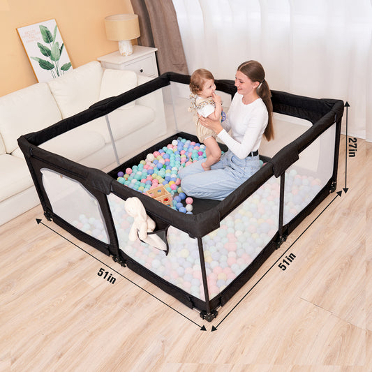 Dearlomum Foldable Baby Playpen with Gate, Extra Large Collapsible Play Yard for Babies & Toddlers, Portable Travel Playpen, Baby Activity Center for Indoor & Outdoor Use (Black )