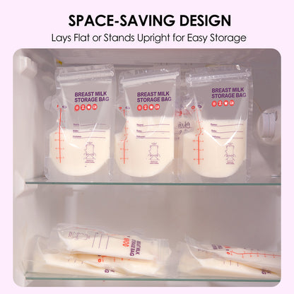 dearlomum BPA-Free Breastmilk Storage Bags - 60 Pcs, 8 Ounce, Self-Standing with Pour Spout, Space-Saving Flat Profile, Ideal for Convenient Breastfeeding and Milk Storage, Refrigeration & Freezing