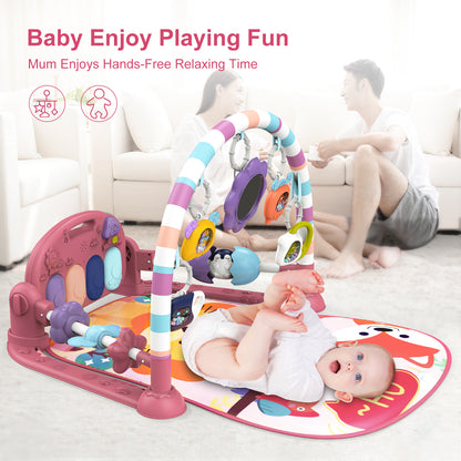 dearlomum Baby Play Mat Baby Gym,Funny Play Piano Tummy Time Baby Activity Mat with 5 Infant Sensory Baby Toys, Music and Lights Boy & Girl Gifts for Newborn Baby 0 to 3 6 9 12 Months (New Pink)