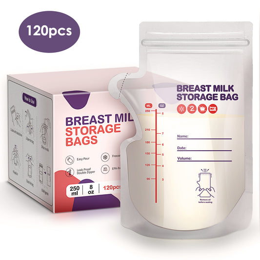 dearlomum BPA-Free Breastmilk Storage Bags - 60 Pcs, 8 Ounce, Self-Standing with Pour Spout, Space-Saving Flat Profile, Ideal for Convenient Breastfeeding and Milk Storage, Refrigeration & Freezing